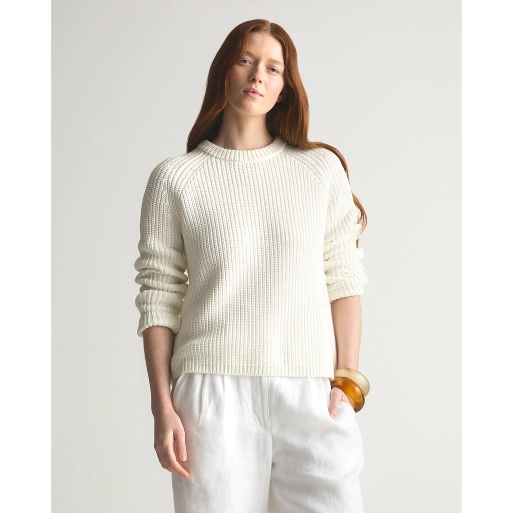 Quince 100% Organic Cotton Fisherman Crew Sweater Ivory Women's Medium NWT